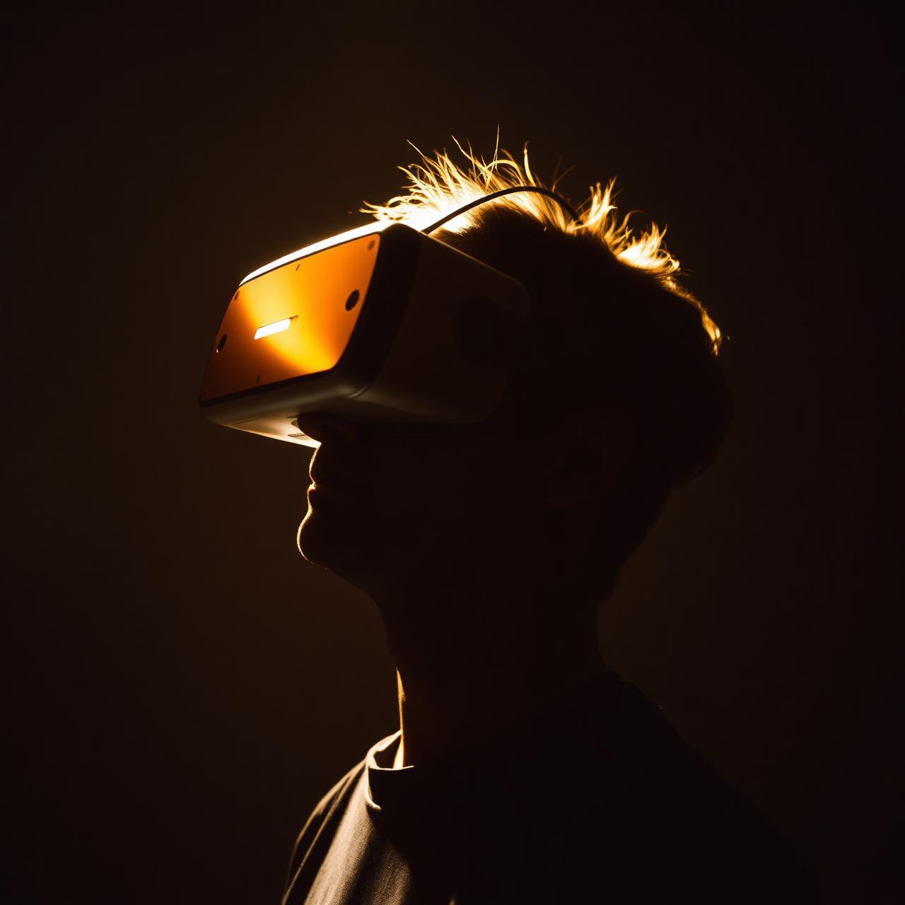 VR headset glowing in cinematic light